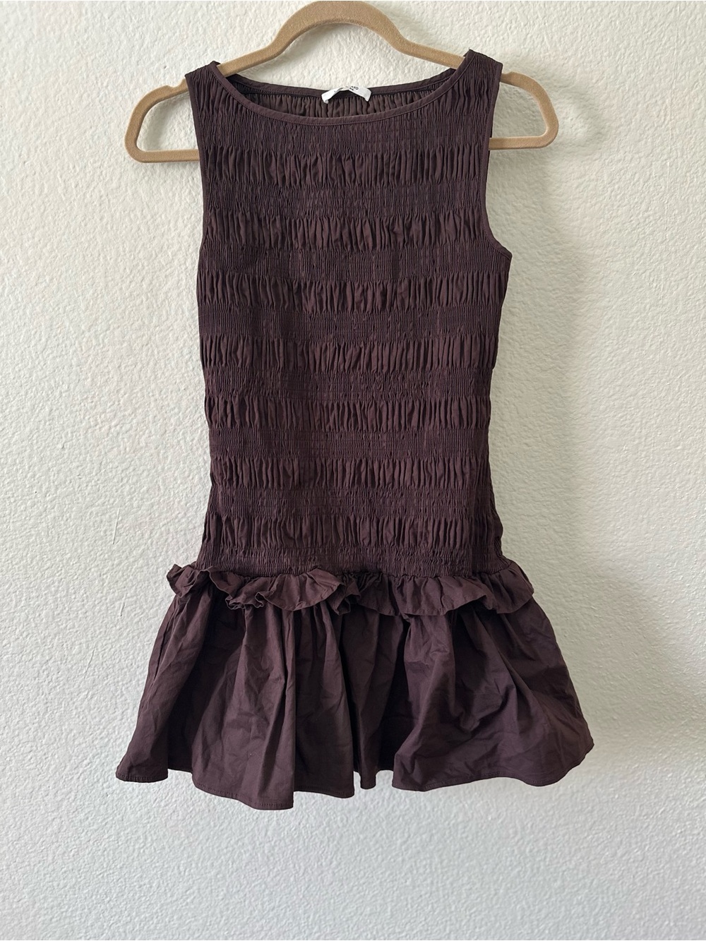Peppermayo Sleeveless Smocked Mini Dress in Deep Brown - Picture 2 of 5